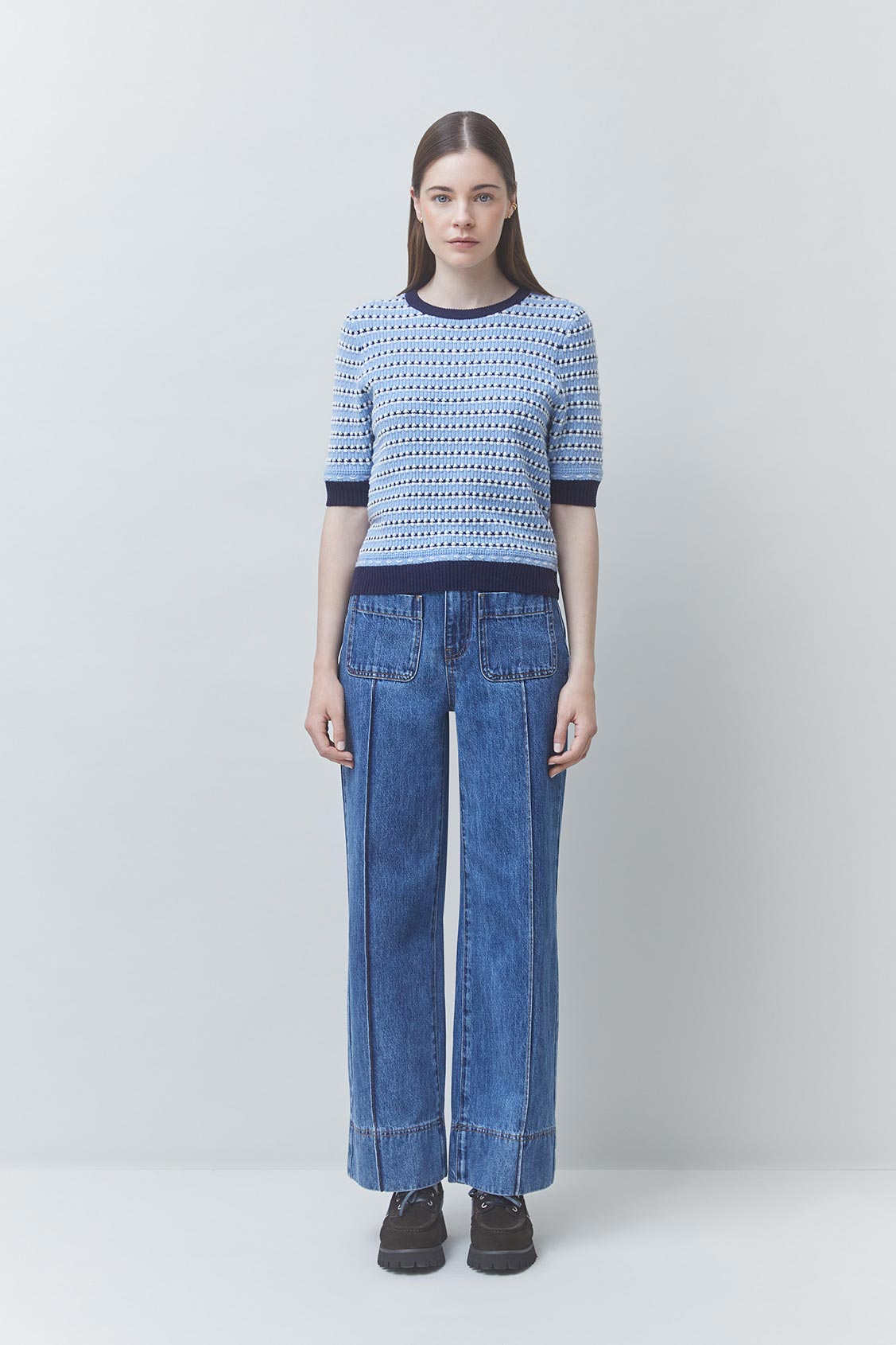 PERLY Round neck fancy jumper SKY BLUE