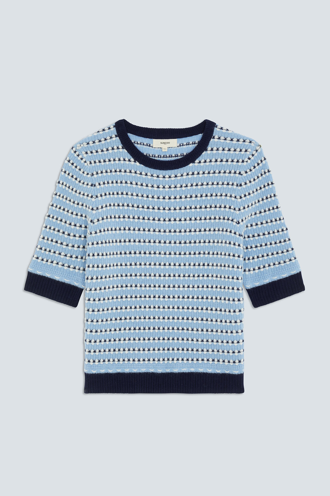 PERLY Round neck fancy jumper SKY BLUE