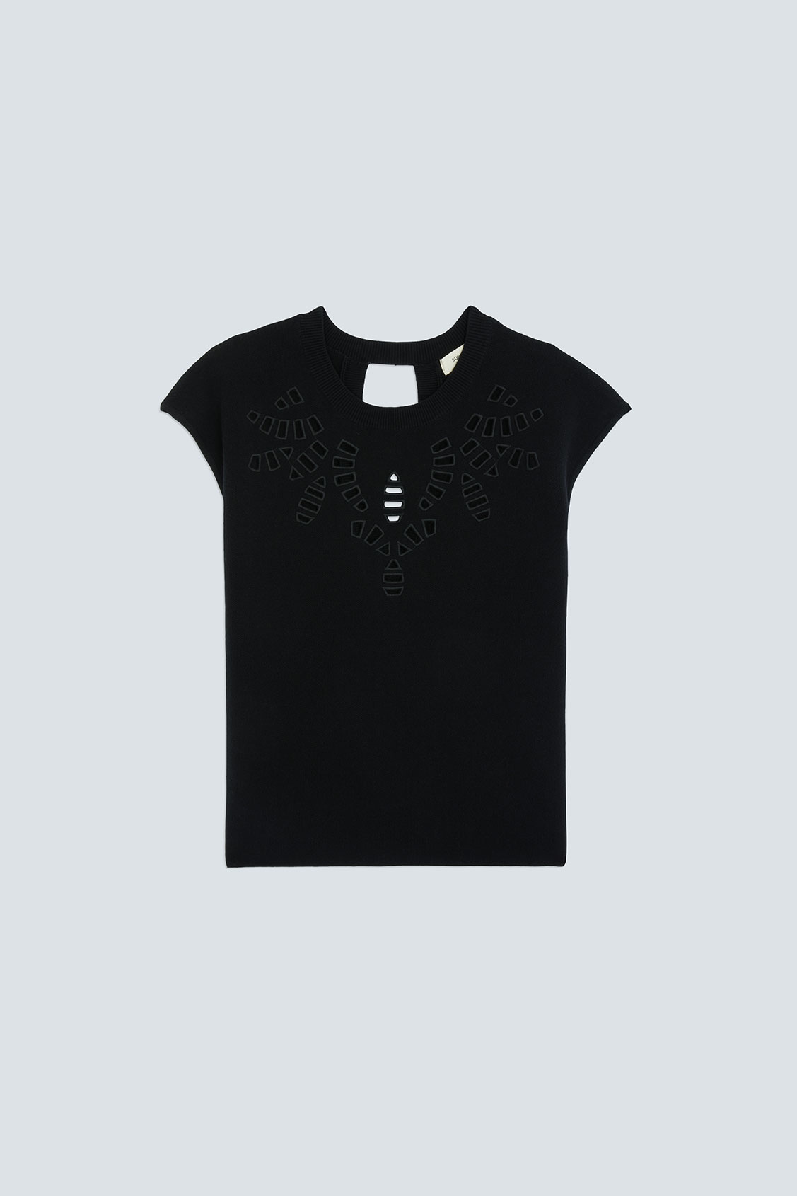 PAELLE Sleeveless openwork knit T-shirt BLACK