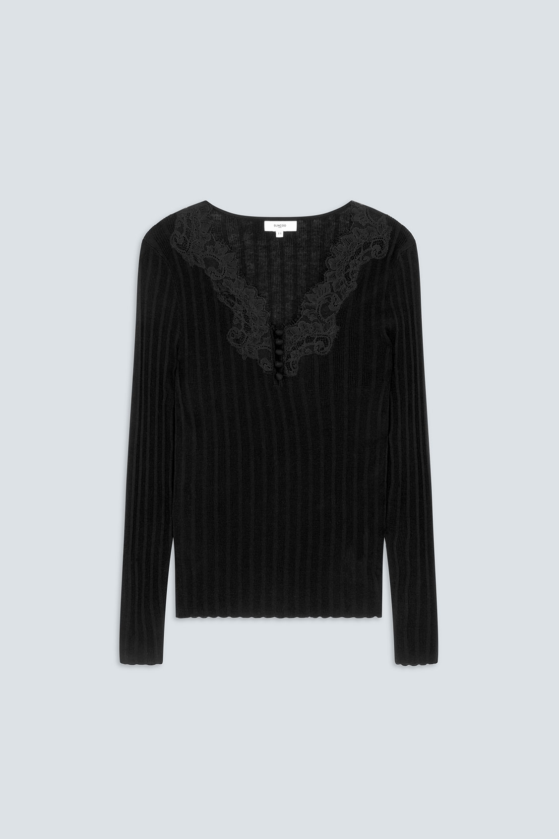 PHILDRI Thin jumper with lace neckline detail BLACK
