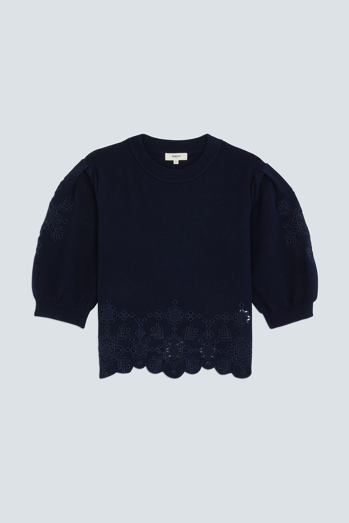 PARVI Short jumper with openwork knit details DEEP BLUE