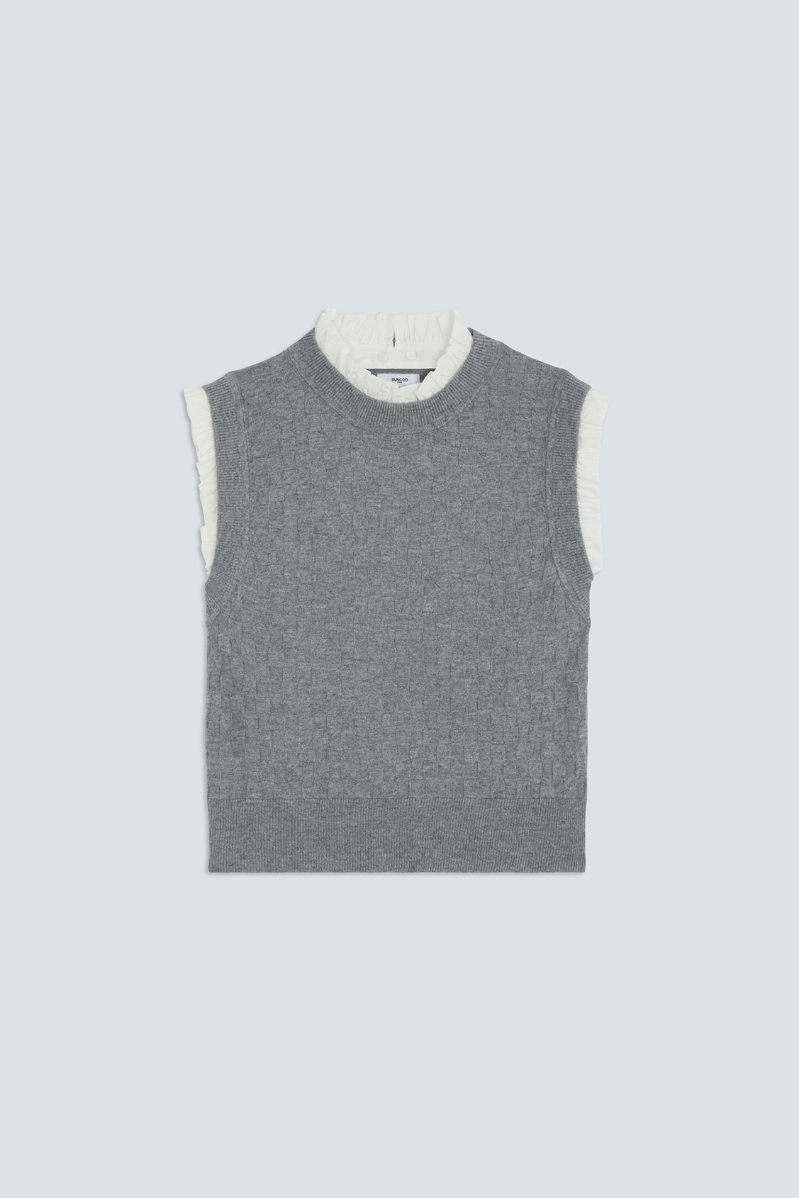 PIREO Short sleeveless jumper with ruffle details Heather grey