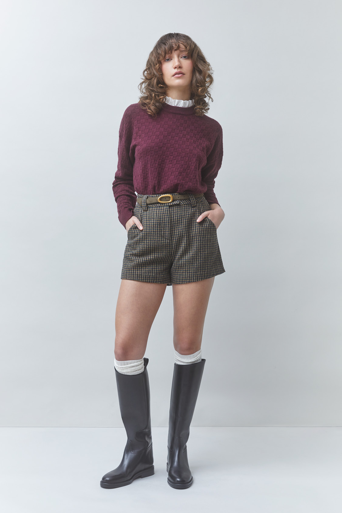 PICOLA Checked jumper with the collar detail Plum