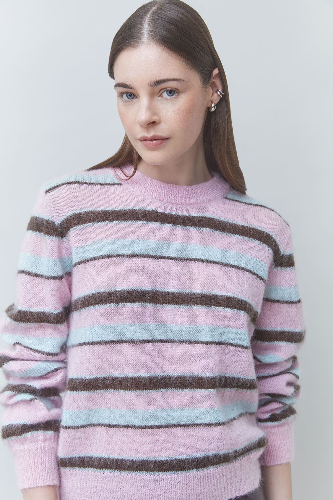 PRIORIS Mohair wool striped jumper PINK
