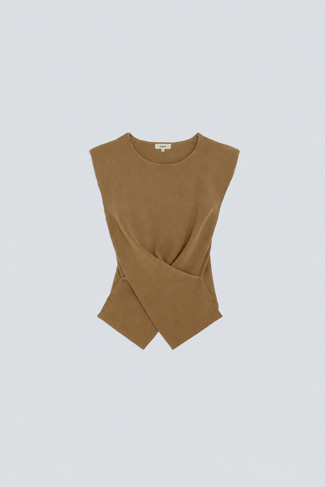 PASSO Camel sleeveless jumper with an asymmetrical cut CAMEL