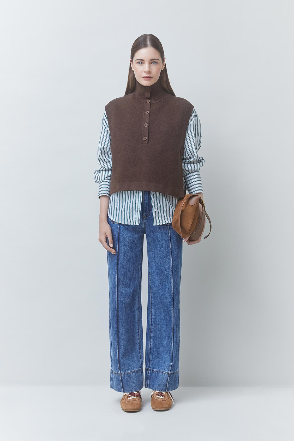 PACOMI Short, button-up sleeveless jumper Coffee