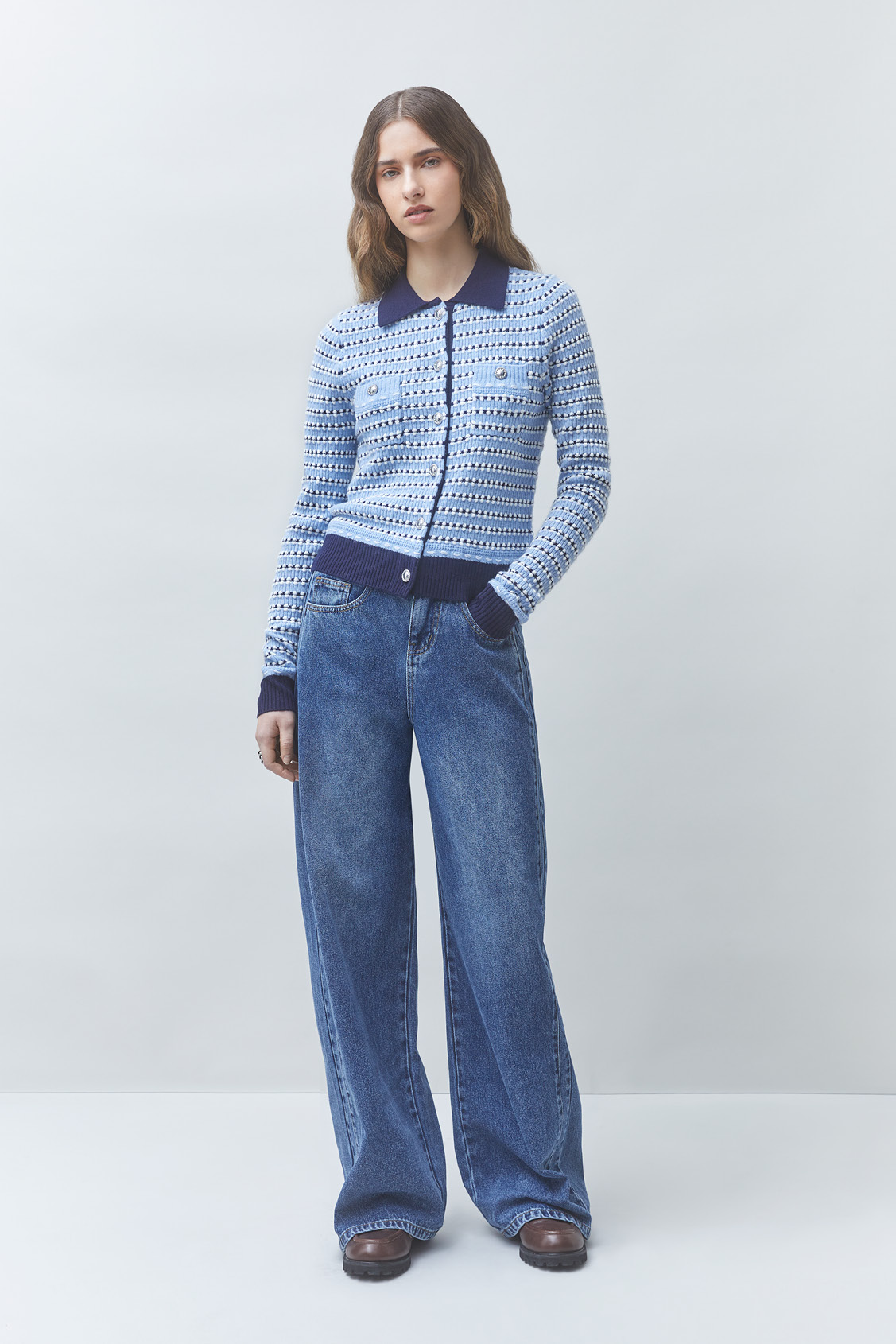 GUALEM Fantasy striped cardigan SKY BLUE