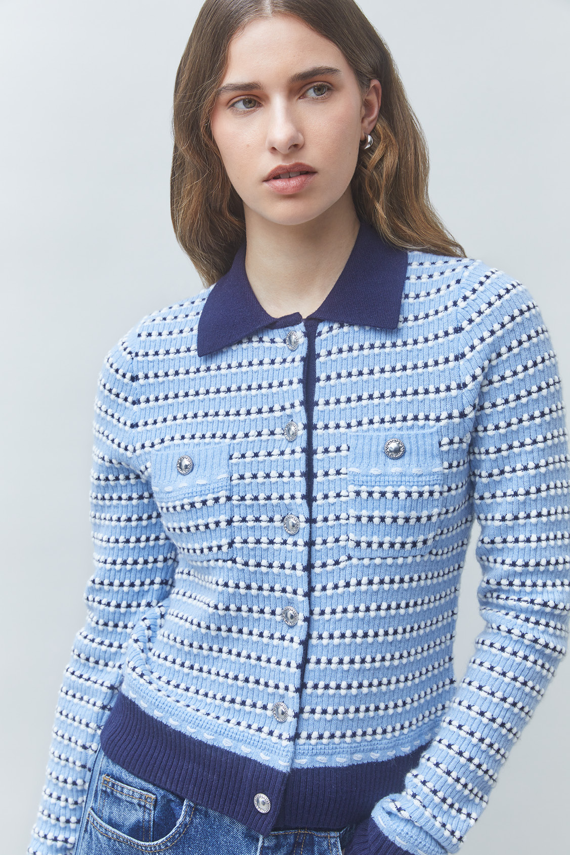 GUALEM Fantasy striped cardigan SKY BLUE