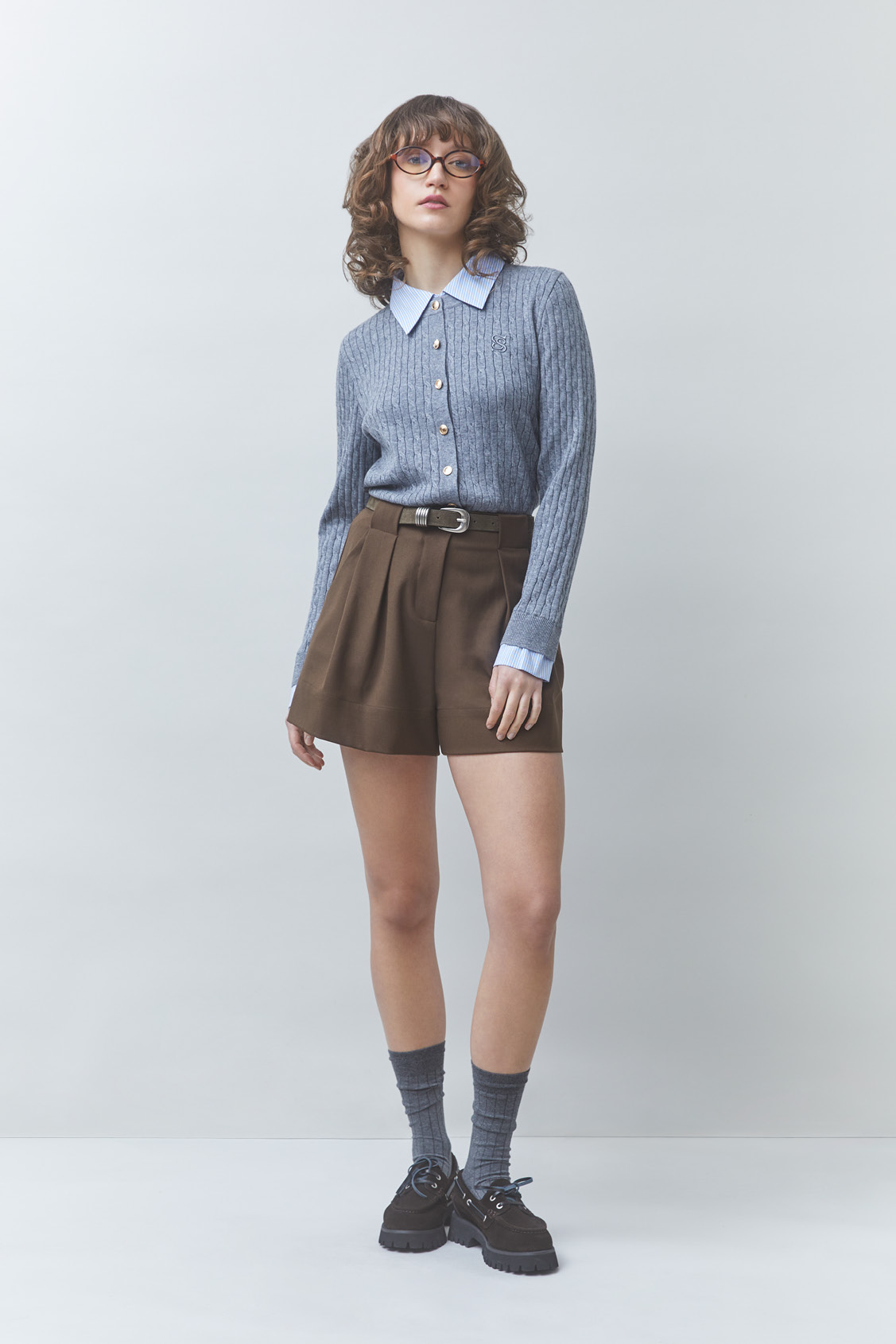 GASTI Two-tone cable-knit cardigan Heather grey