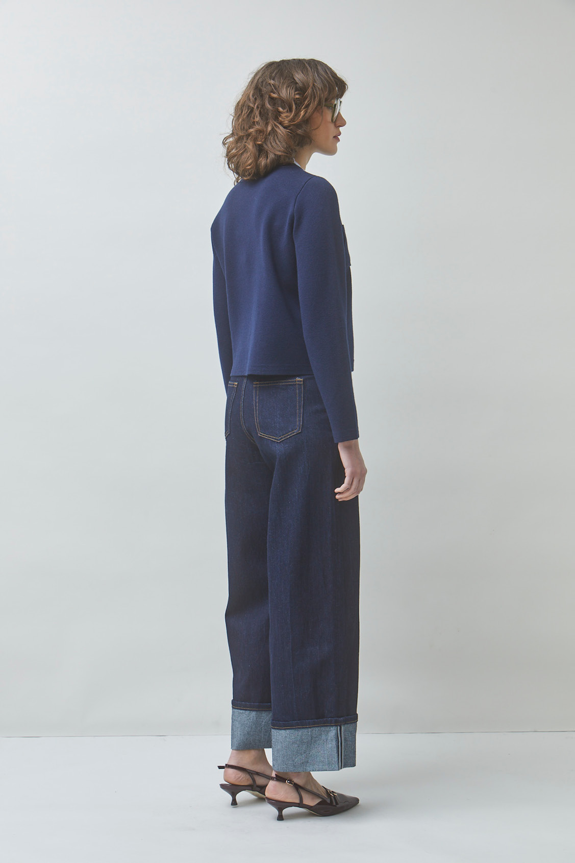 GEOLA Two-tone embroidered fancy cardigan DEEP BLUE