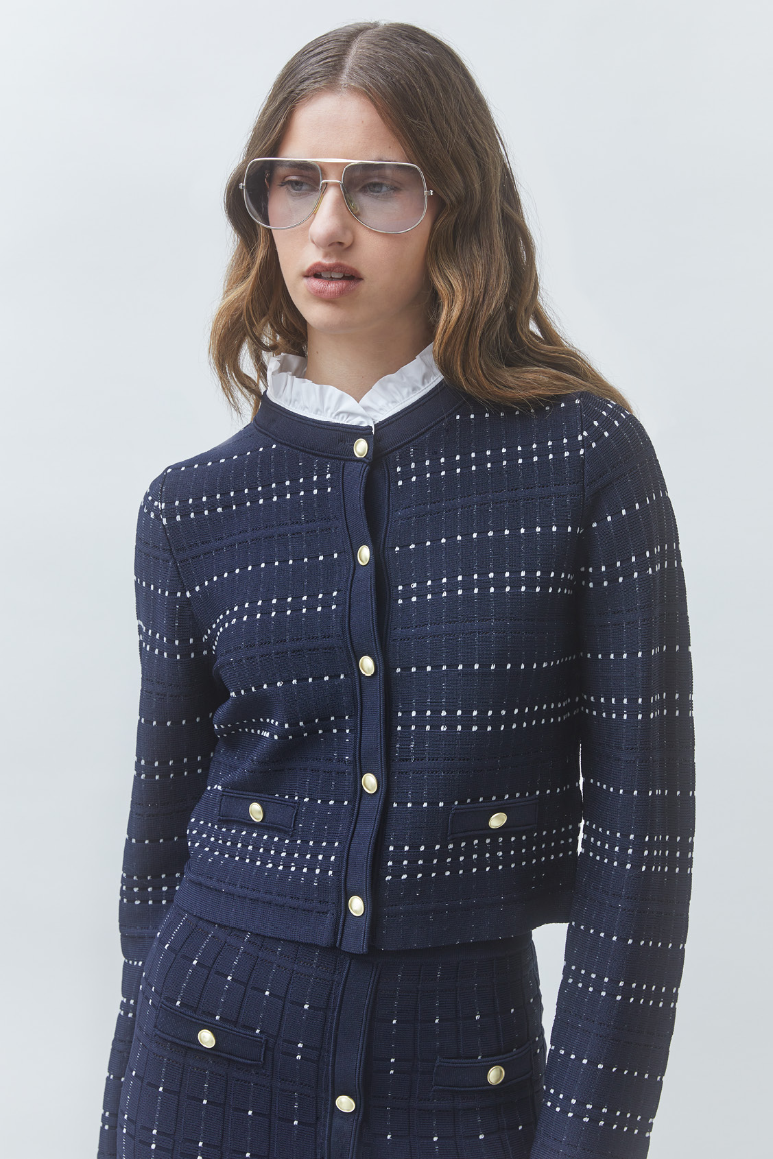 GANELI Two-tone decorative cardigan DEEP BLUE