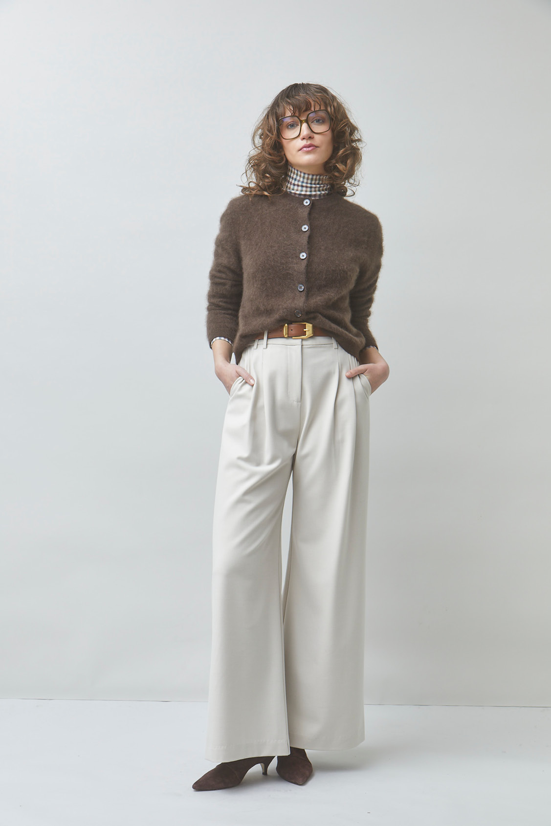 GALINA Plain coffee woollen cardigan Coffee