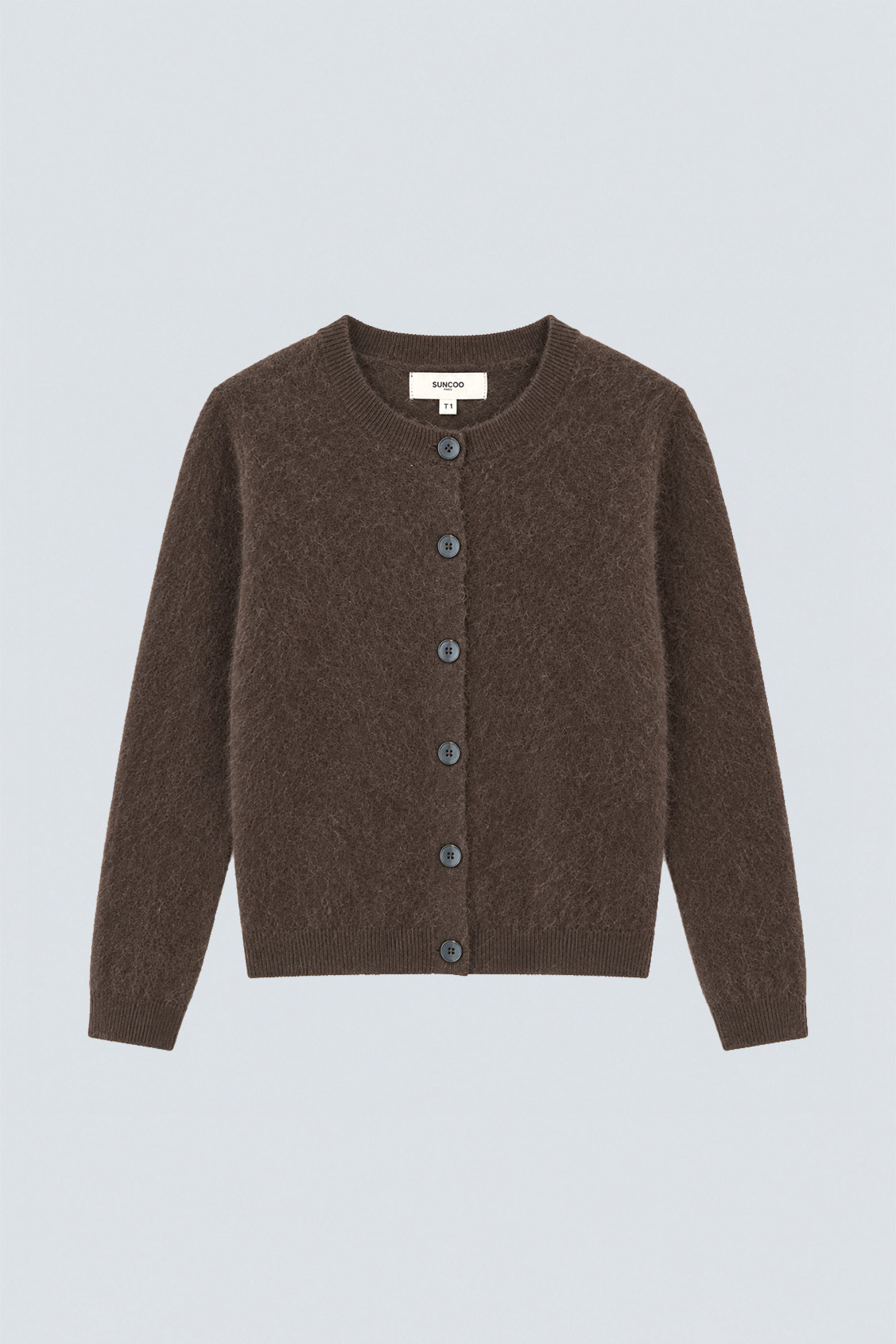 GALINA Plain coffee woollen cardigan Coffee