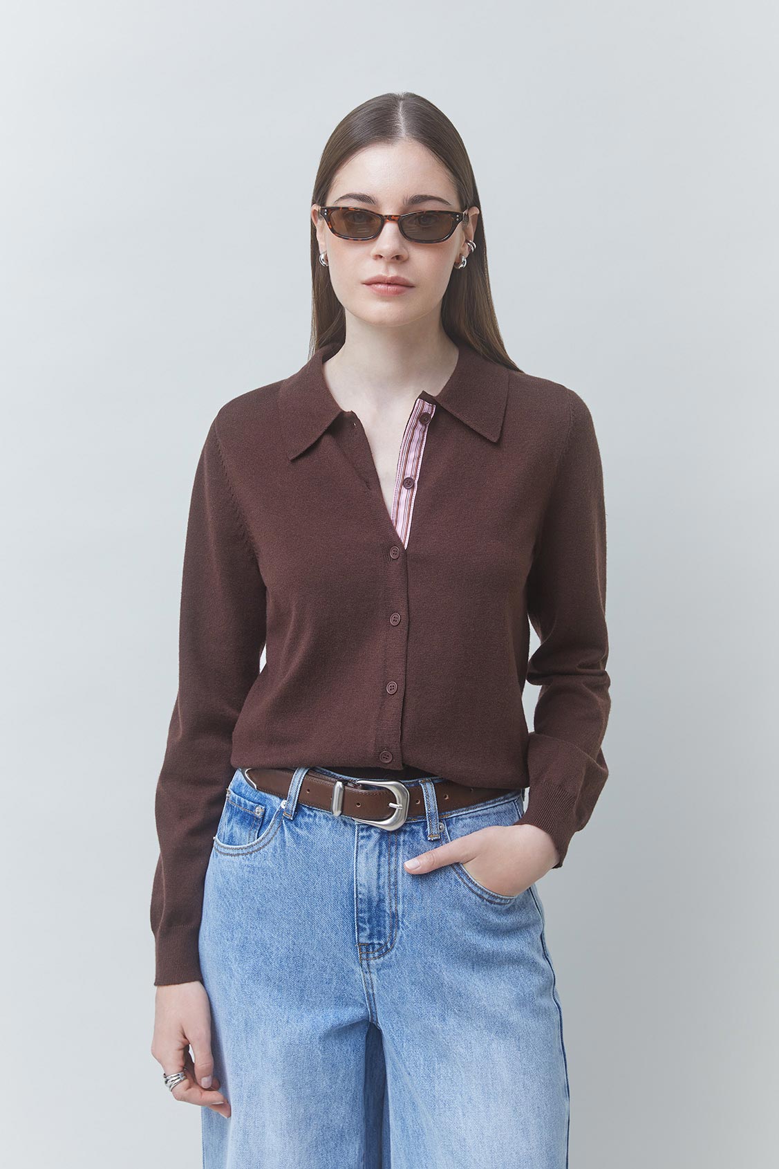 GALLA Coffee patterned wool cardigan Coffee