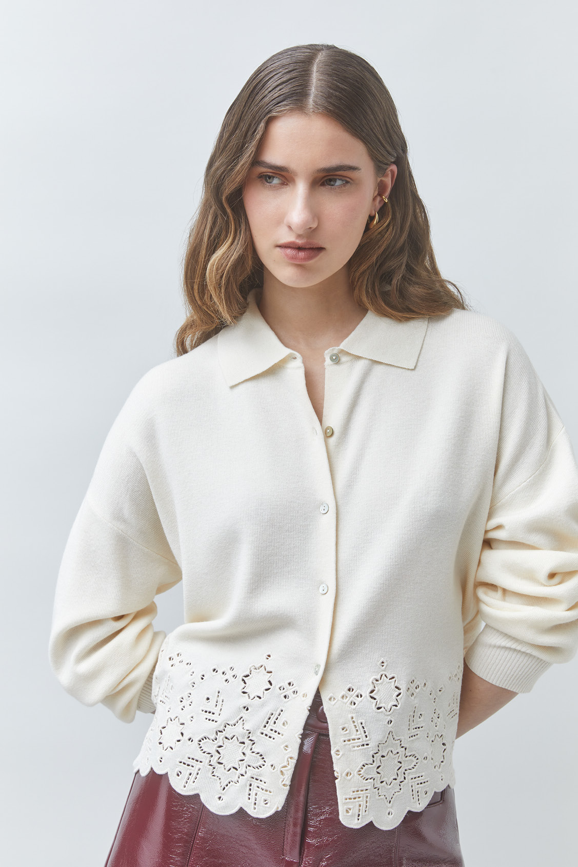 GAIARI Wool cardigan with openwork details OFF-WHITE