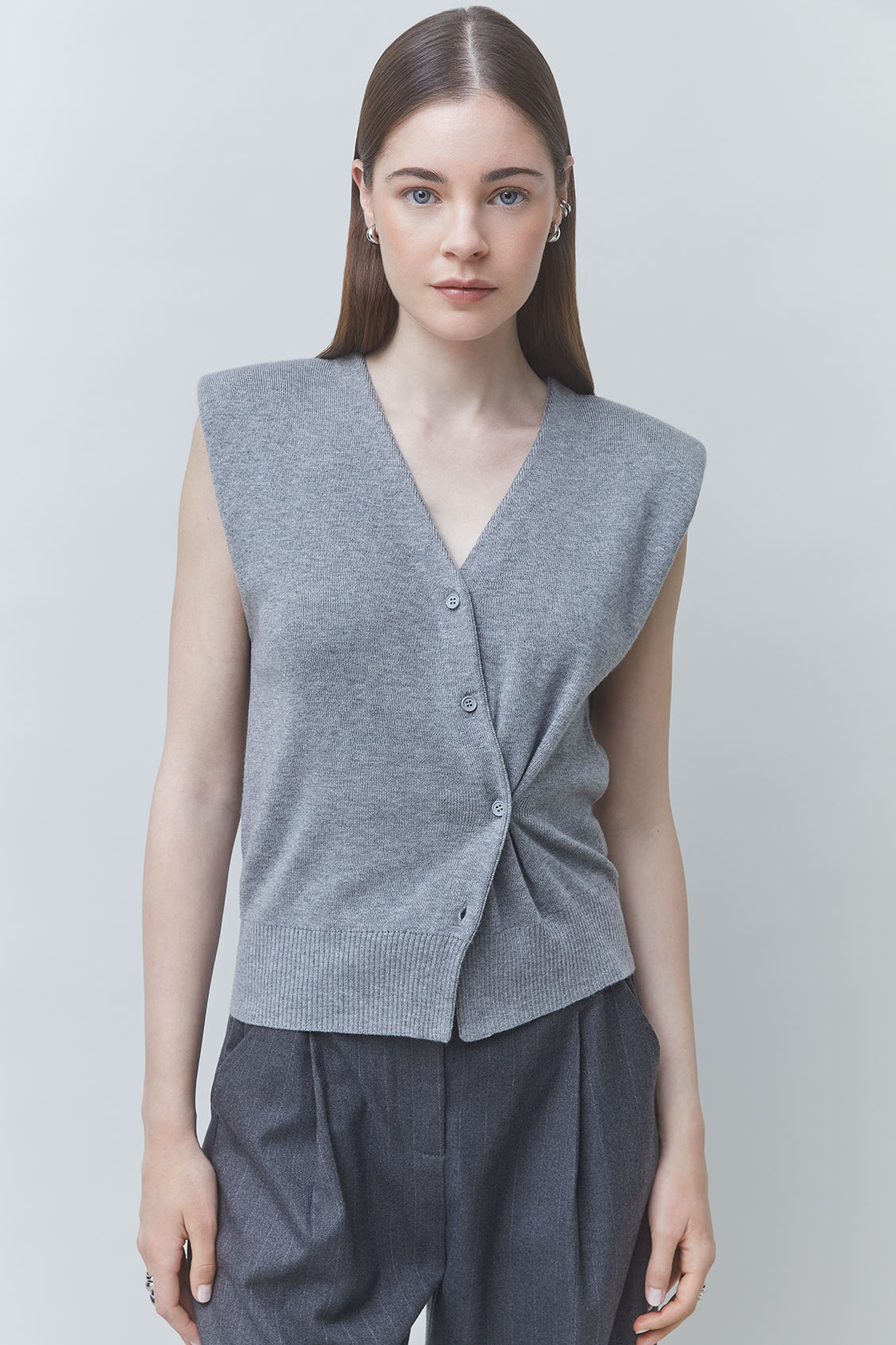 GILEM Draped sleeveless cardigan Heather grey