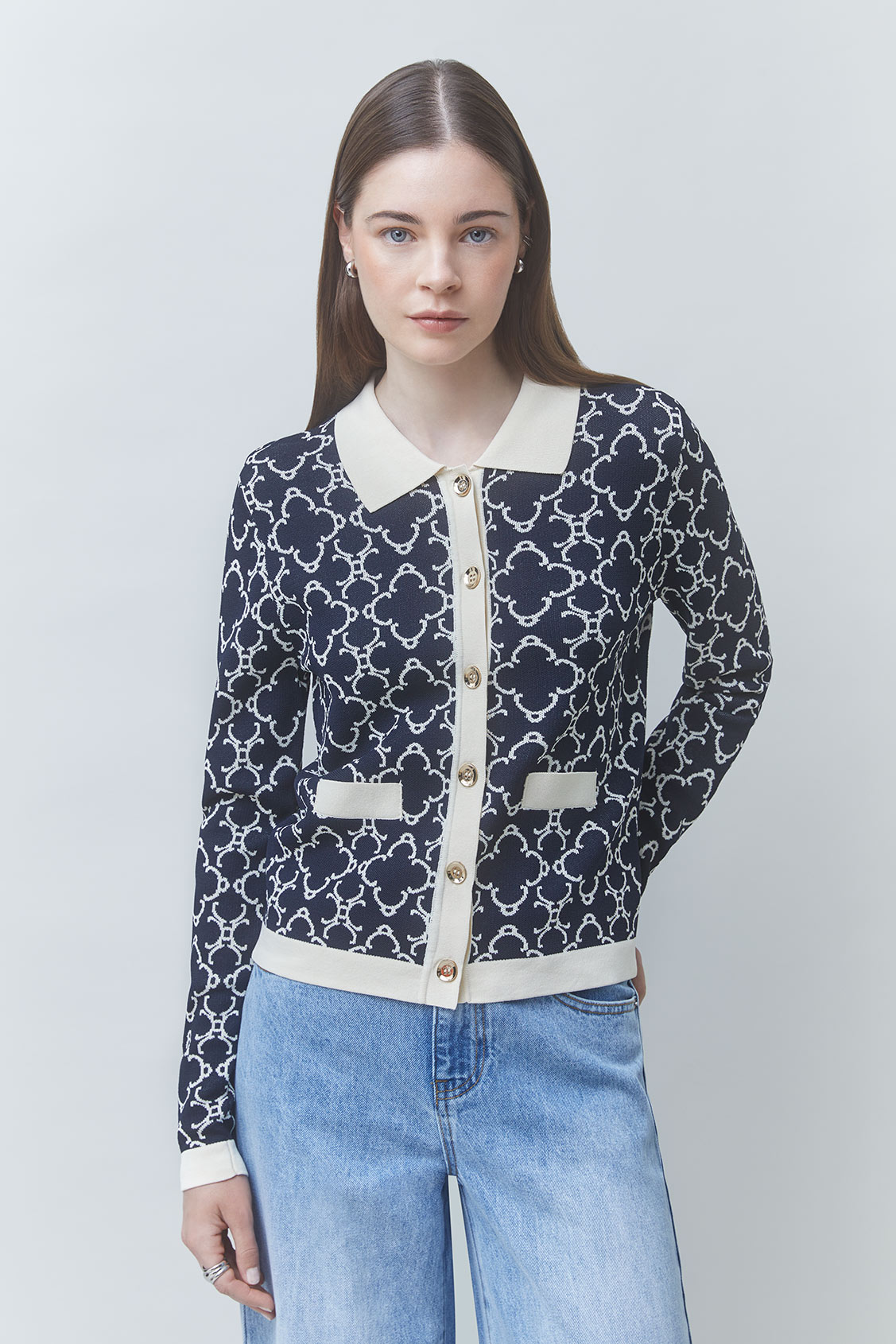 GEMARY Fancy patterned cardigan DEEP BLUE