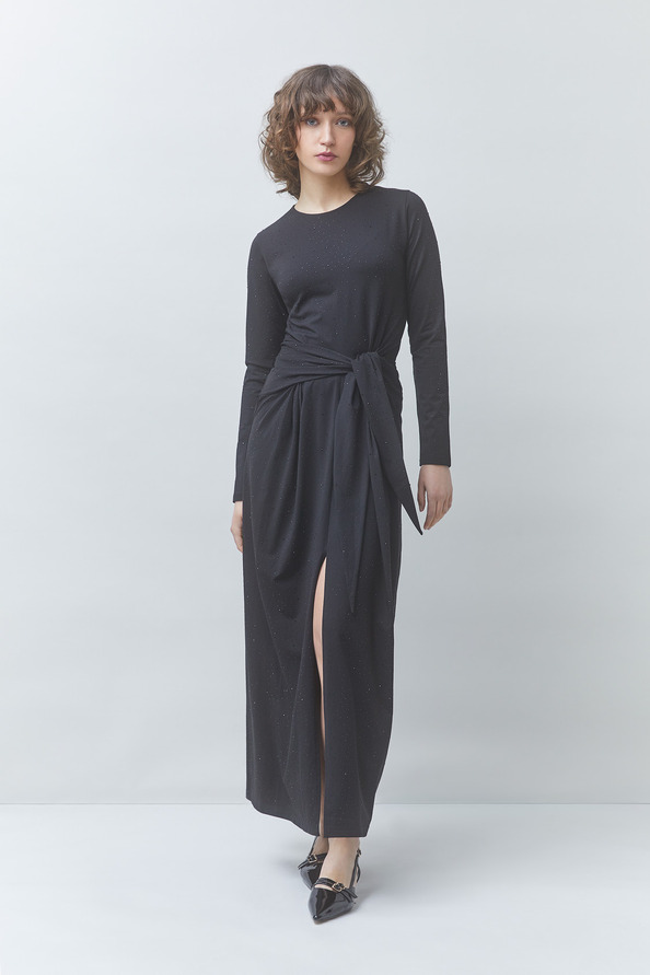 COMETE Long draped dress with rhinestone details