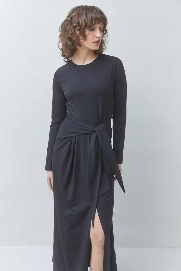 COMETE Long draped dress with rhinestone details