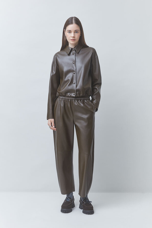 JUST Khaki wide-leg faux leather pants