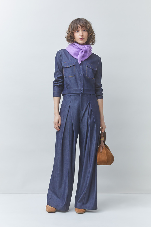 JULIO Raw denim wide-leg darted pants