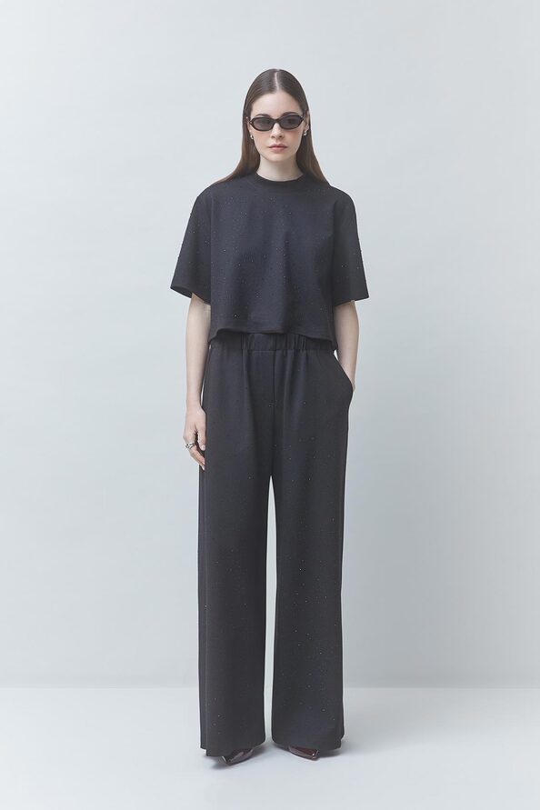 JUKEBOX Wide-leg pants with black rhinestone details