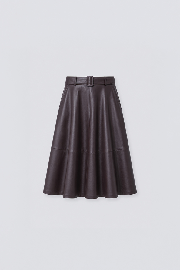 FLEUR Faux leather midi skirt with a belt