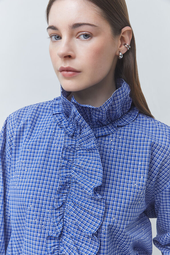 LYES Victorian-style checked shirt with rhinestones