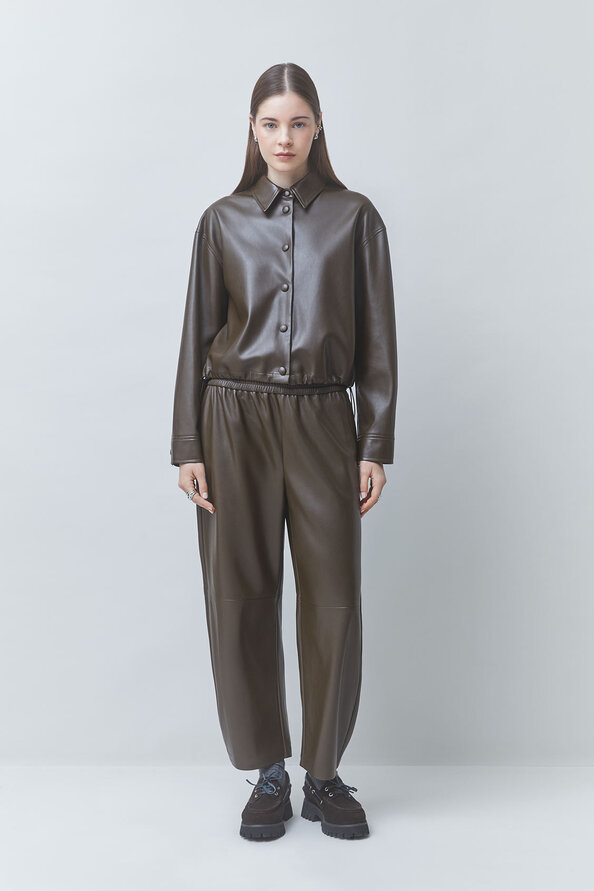 LENNOX Khaki faux leather blouse