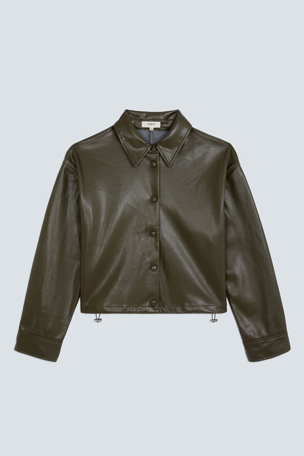 LENNOX Khaki faux leather blouse