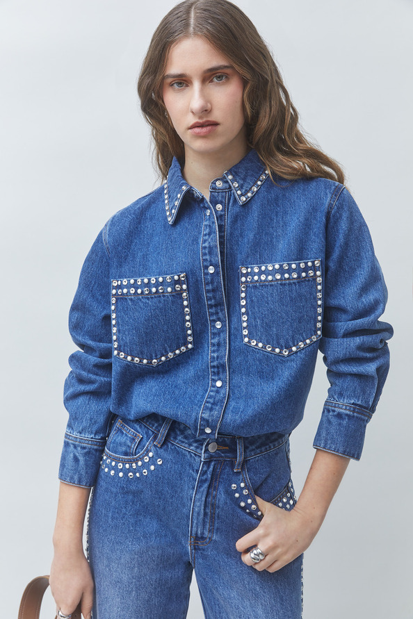 LINK Denim shirt with rhinestone details