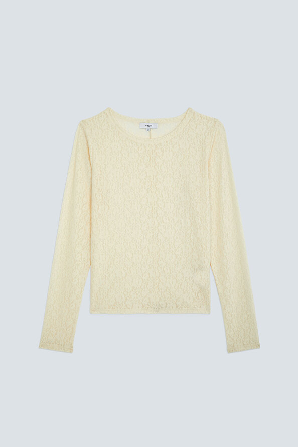 MOLLY Cream stretch lace T-shirt