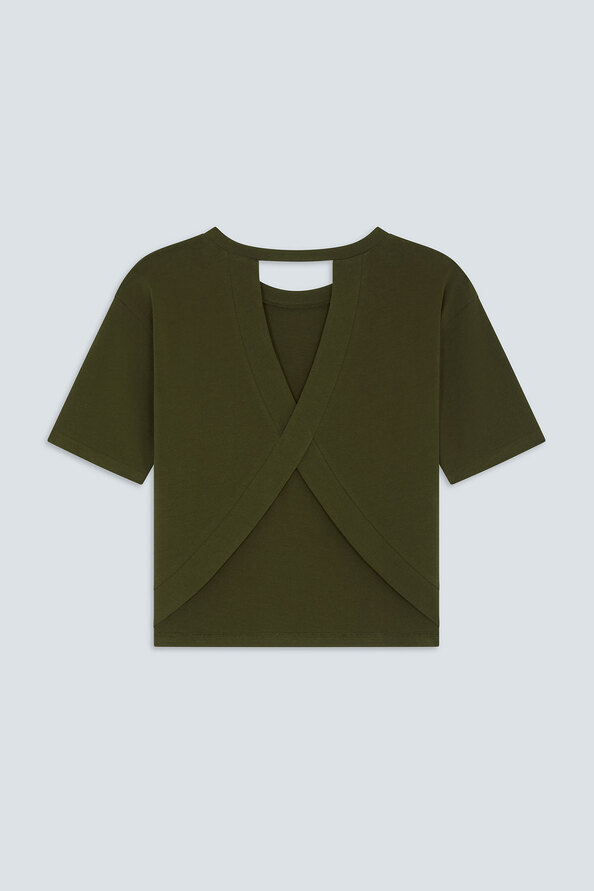 MARTI Plain khaki tee-shirt with the open back