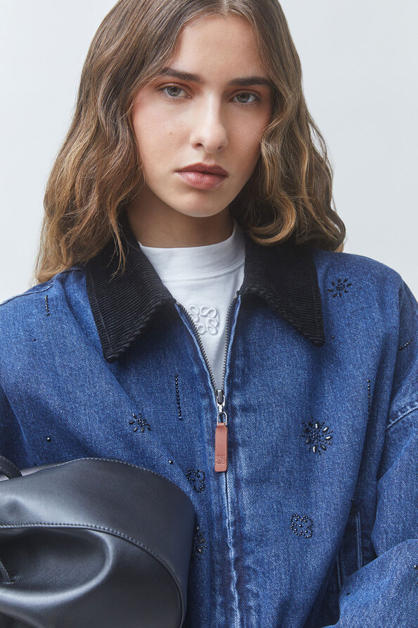 DEVON Denim jacket with black rhinestone details
