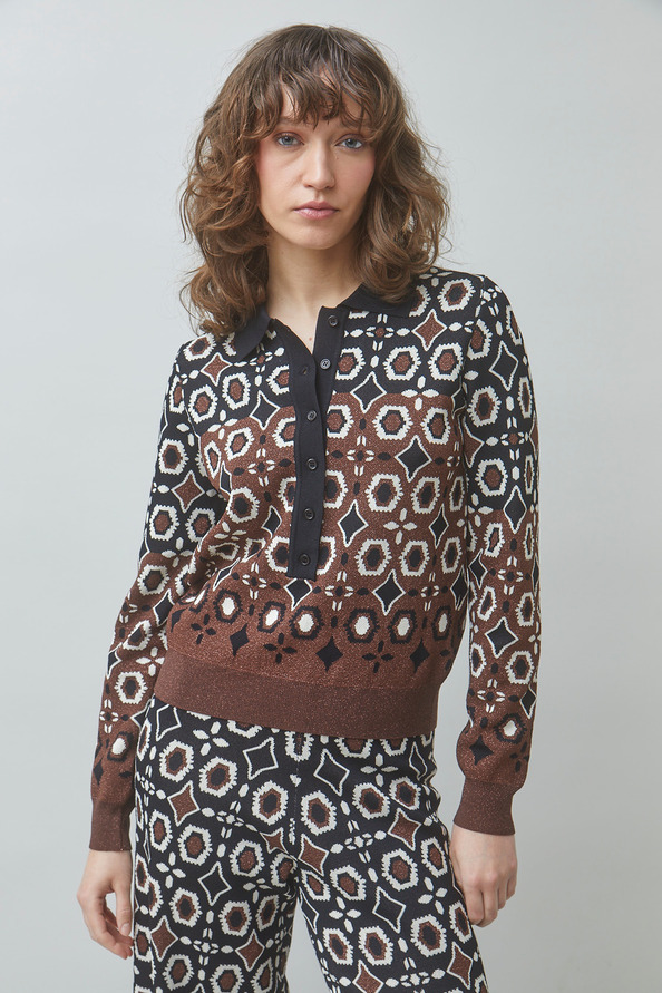 PALMAROS Fancy jacquard polo jumper