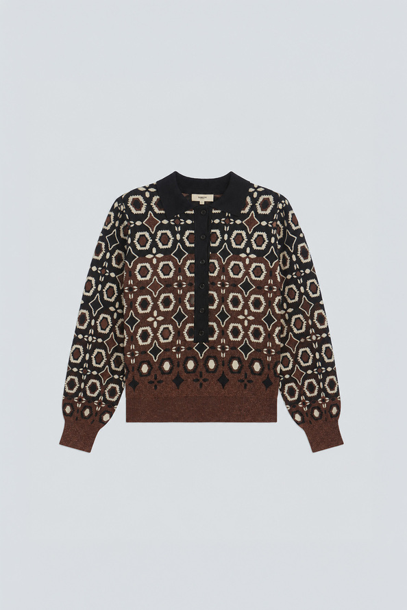 PALMAROS Fancy jacquard polo jumper