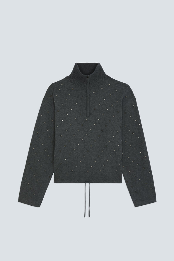PRISTO Short hoodie with rhinestone details