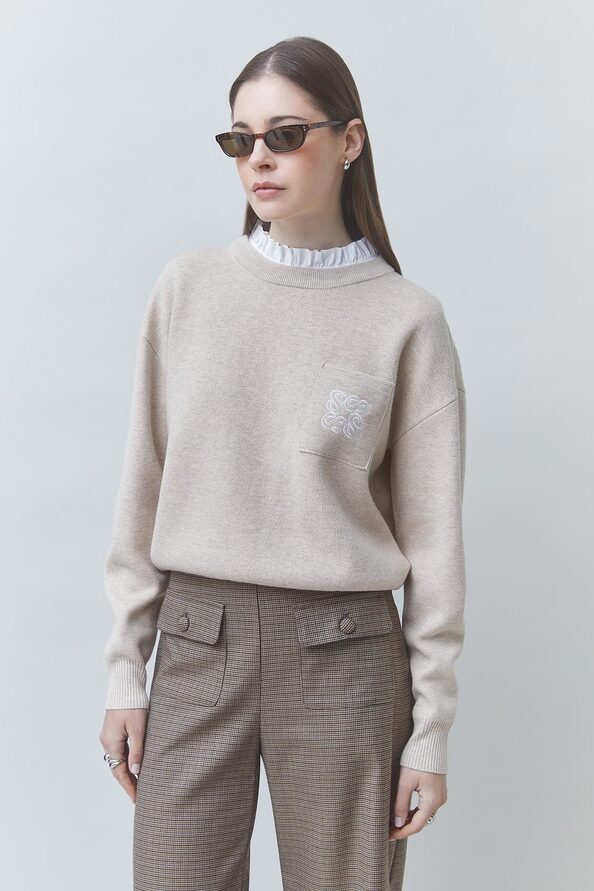 PACOLI Beige wool jumper with collar detail