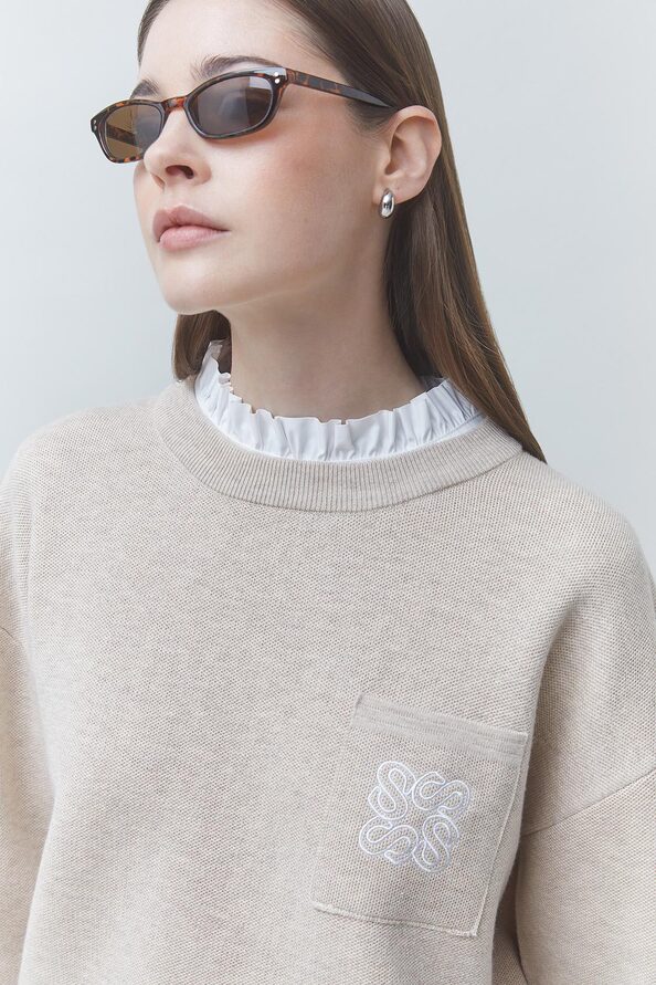 PACOLI Beige wool jumper with collar detail