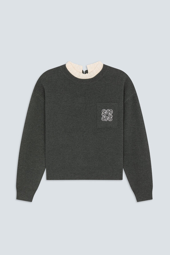 PACOLI Carbon wool jumper with collar detail