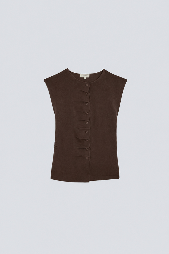 PAGNI Coffee thin sleeveless button jumper