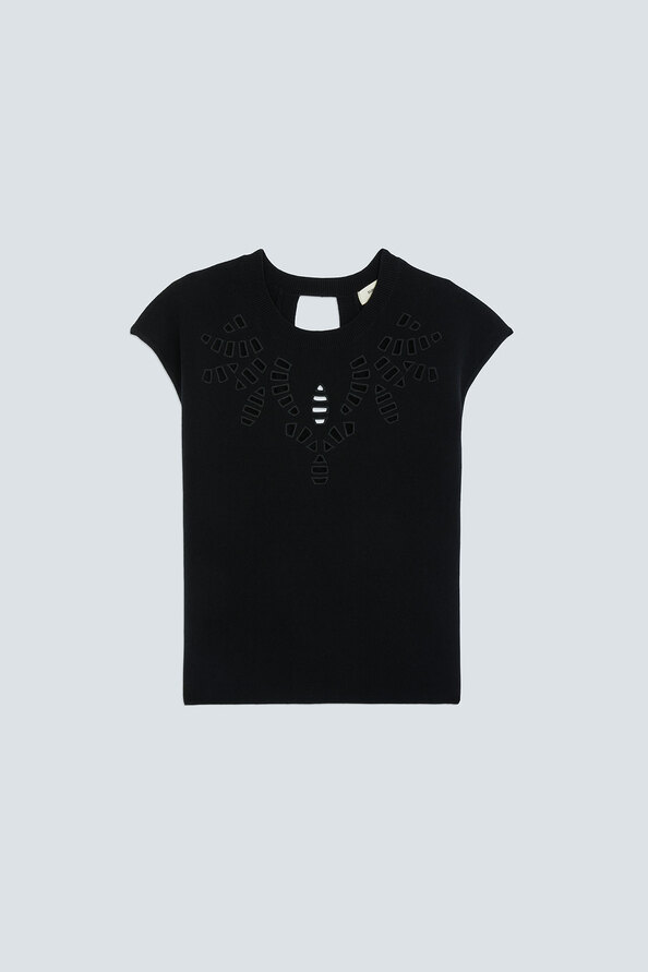 PAELLE Sleeveless openwork knit T-shirt