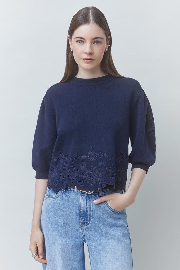 PARVI Short jumper with openwork knit details