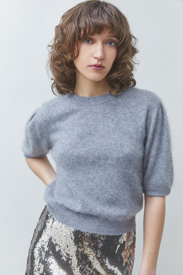 POLOV Short plain wool and cashmere jumper