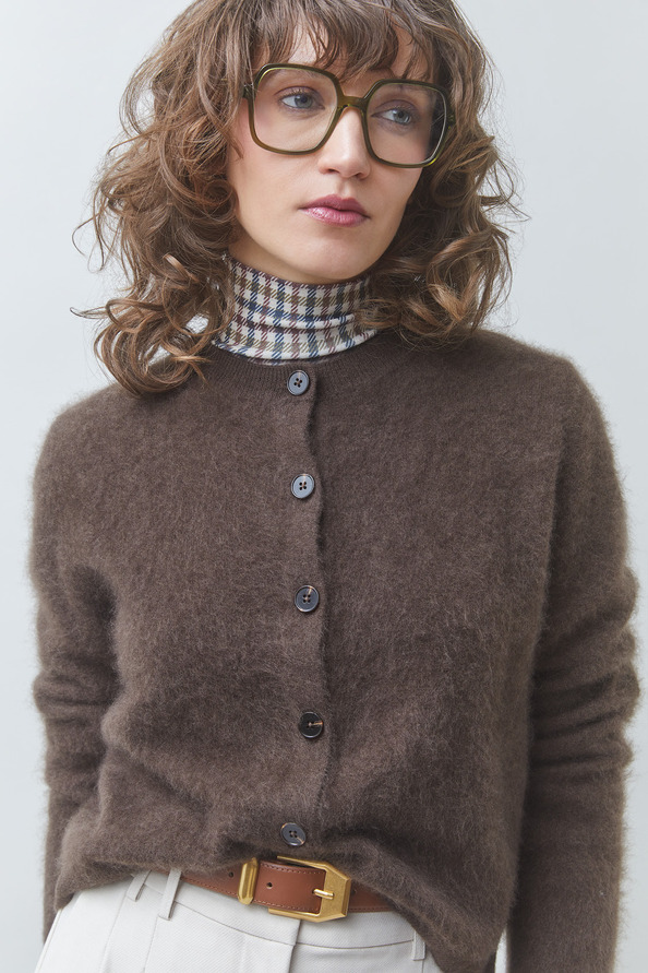 GALINA Plain coffee woollen cardigan