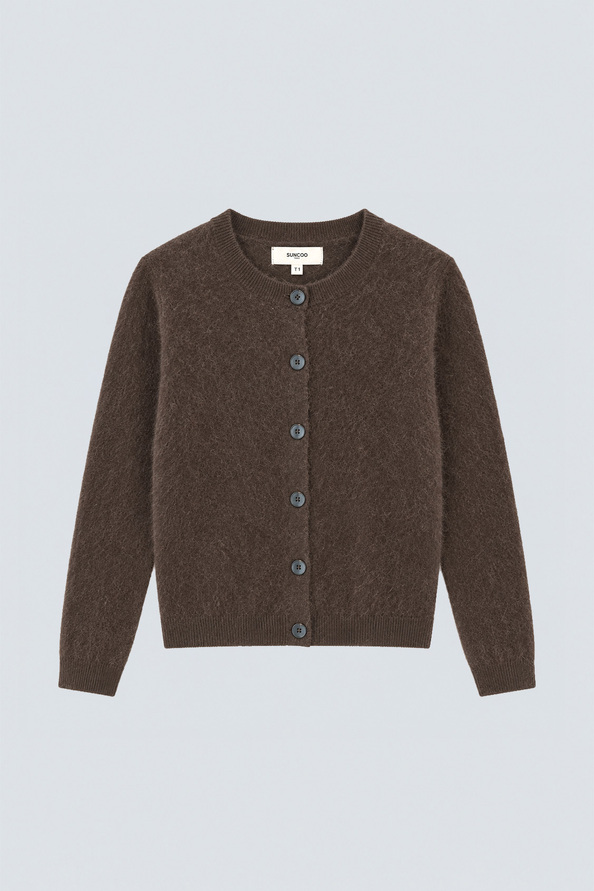 GALINA Plain coffee woollen cardigan