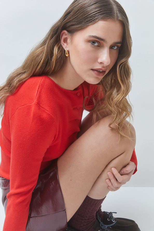 GAMIRA Red button-down pleated cardigan